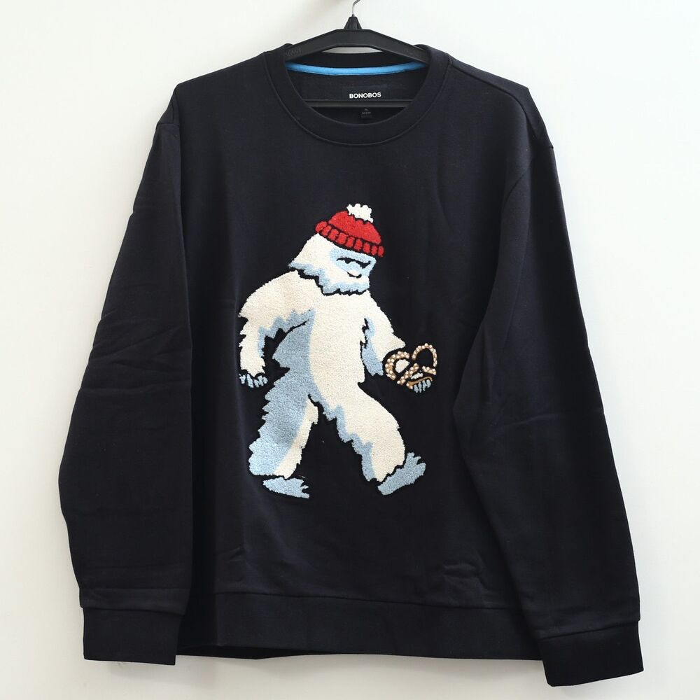 BONOBOS Critter Supersoft Fleece Crew Sweater Embroidered Long Sleeve XL 282565